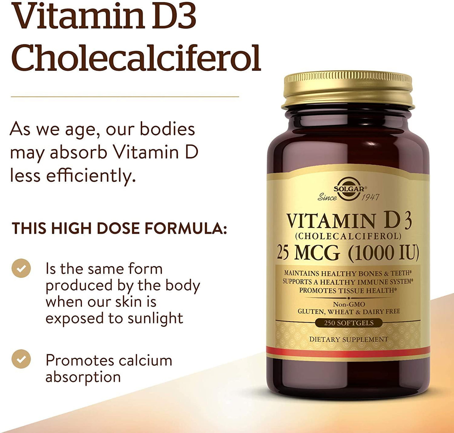 Solgar - Vitamin D3 (Cholecalciferol) 1,000 IU, 250 Softgels