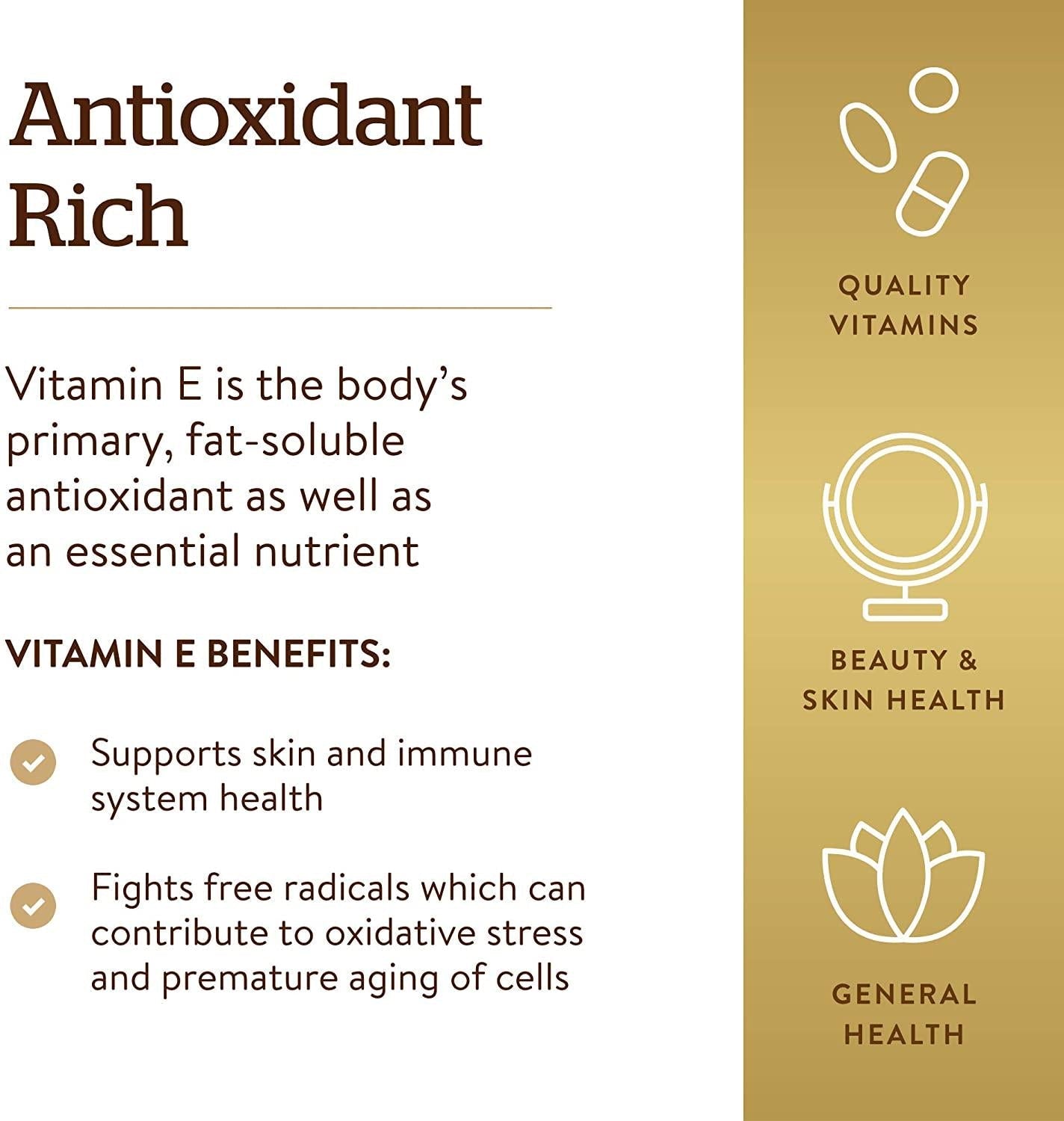 Solgar Vitamin E 400 IU Mixed Softgels D-Alpha Tocopherol and Mixed Tocopherols, 250 Count