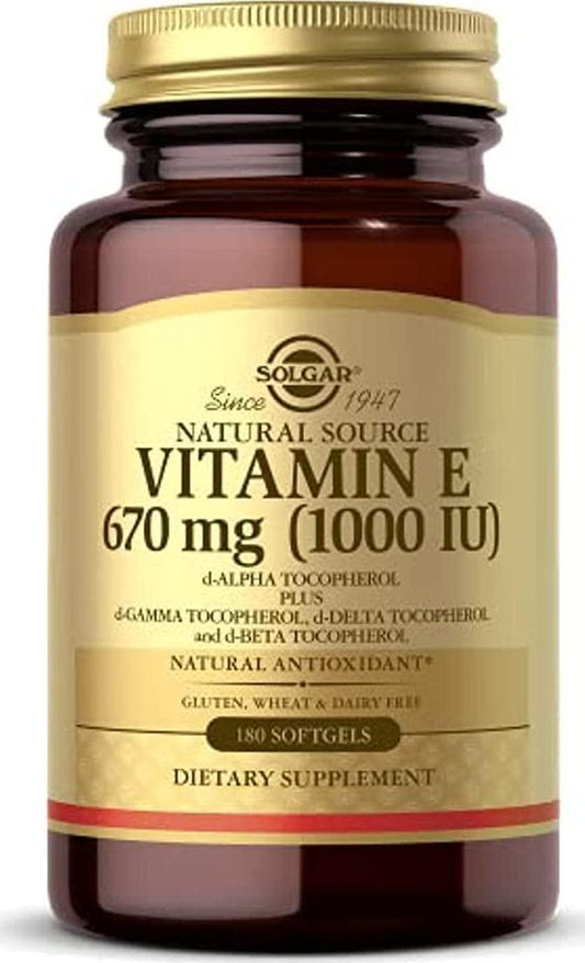Solgar Vitamin E 670 mg 1000 IU Mixed Softgels Natural Antioxidant Skin Immune System Support NaturallySourced Vitamin E Gluten Free Dairy Free Servings, 180 Count