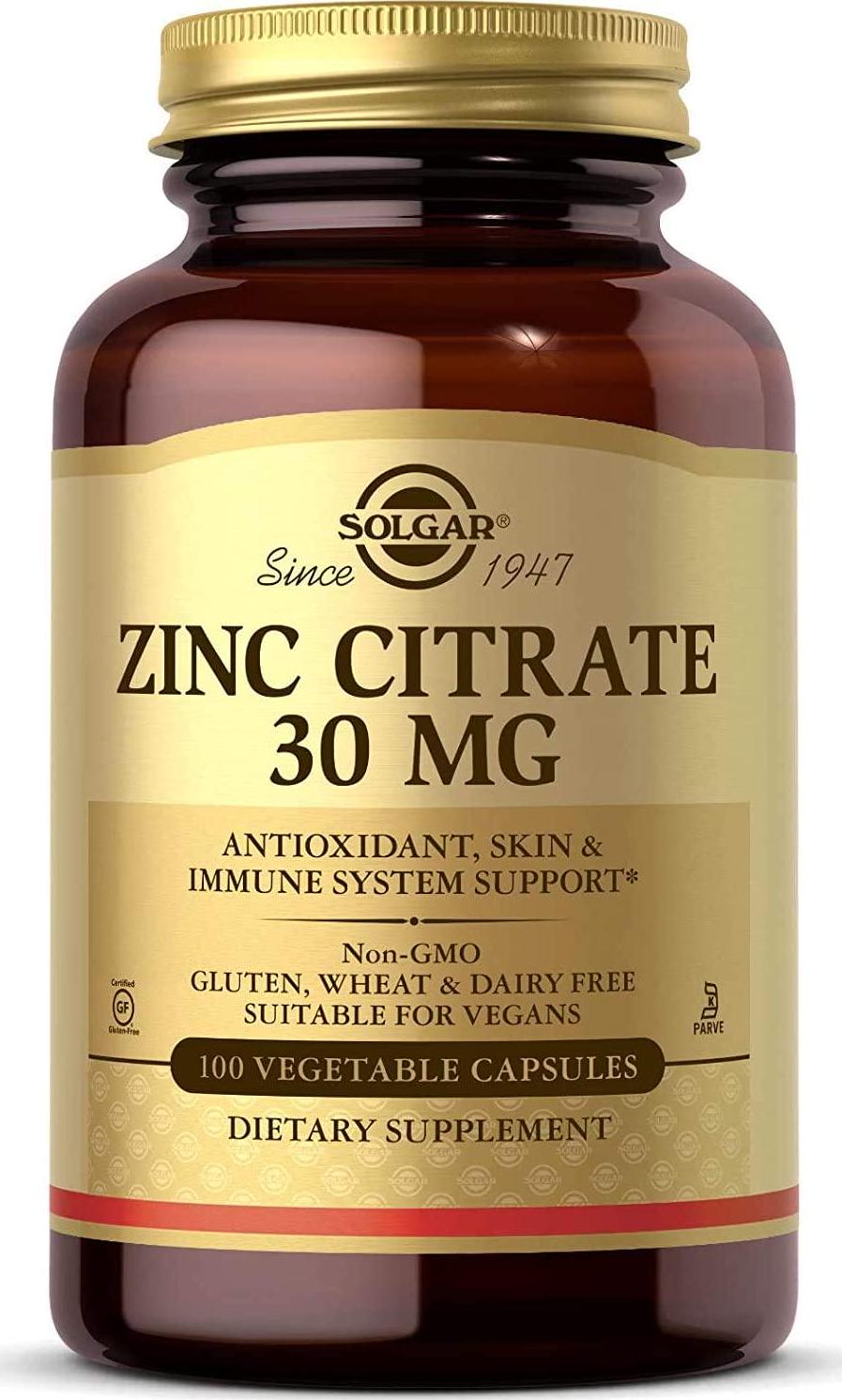 Solgar - Zinc Citrate 30 mg. - 100 Vegetarian Capsules