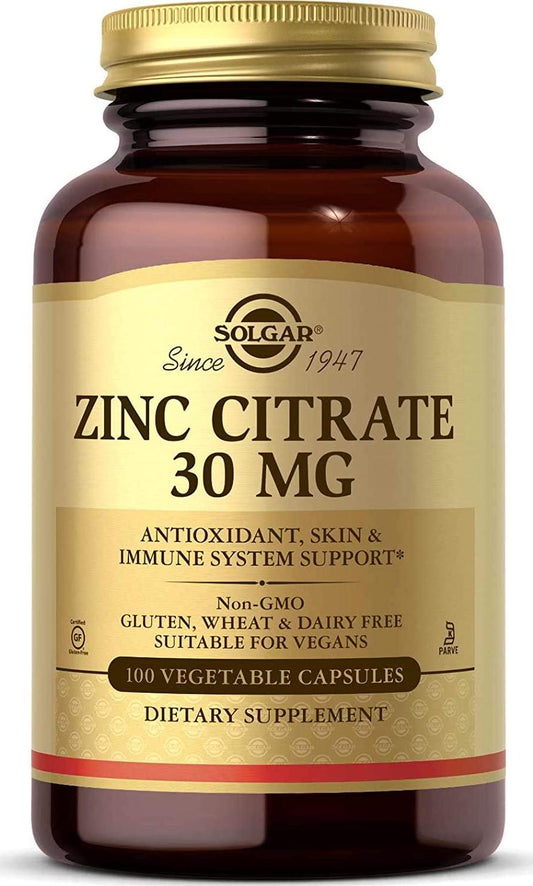 Solgar - Zinc Citrate 30 mg. - 100 Vegetarian Capsules