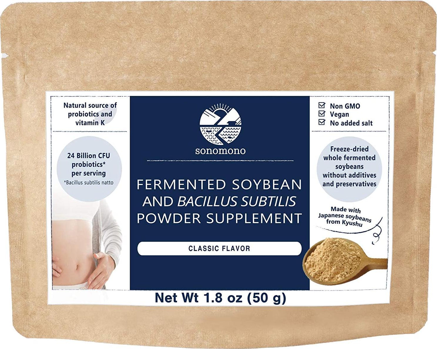 Sonomono Natto Powder Classic - Natural Japanese Probiotics to Support Gut Health and Immune System - 50 g, 1 Month Dosage