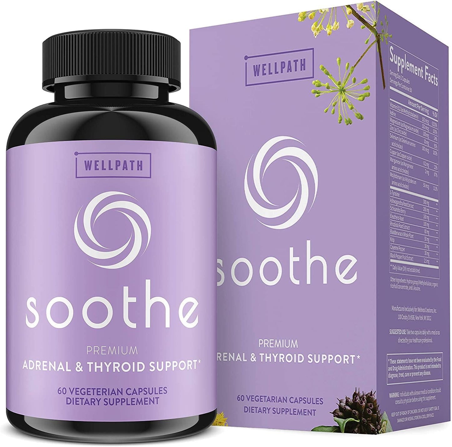 Soothe Thyroid Support and Adrenal Support Supplement - 2 in 1 Natural Vegan Formula to Support Energy, Metabolism, Adrenal Fatigue Relief, Stress Response, and Cortisol Balance