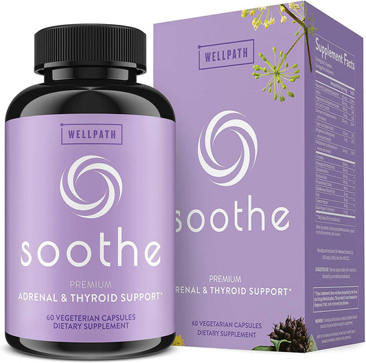 Soothe Thyroid Support and Adrenal Support Supplement - 2 in 1 Natural Vegan Formula to Support Energy, Metabolism, Adrenal Fatigue Relief, Stress Response, and Cortisol Balance