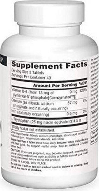 Source Naturals L-Tryptophan with Coenzyme B-6 500mg - 120 Tablets