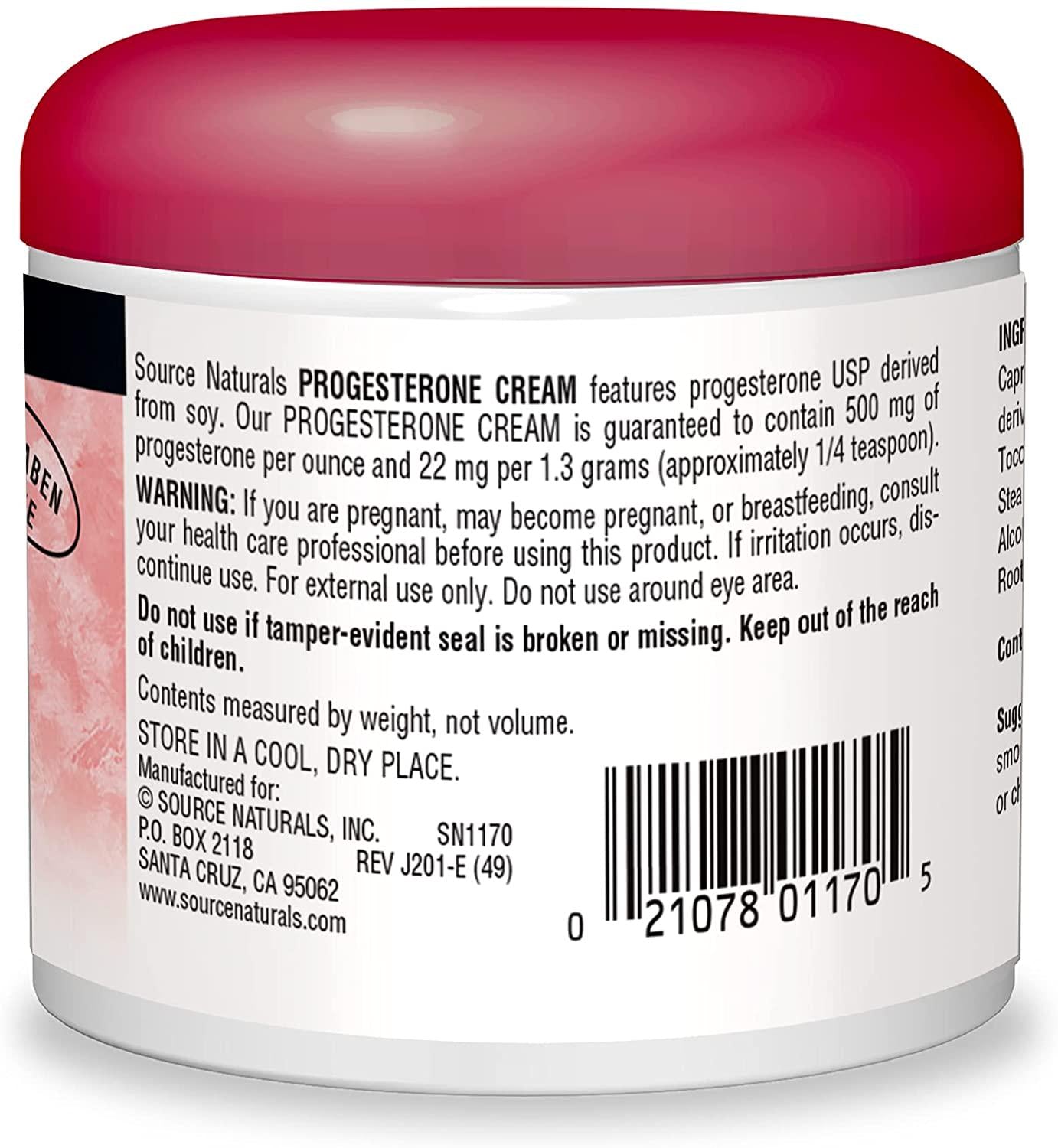 Source Naturals Progesterone Cream - Women's Health Support - High Purity, Paraben Free - 4 Ounce Jar