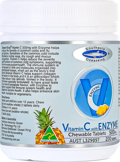 Southpole Ocean King Vitamin C with Enzyme Chewable 200 Tablets, 500 mg