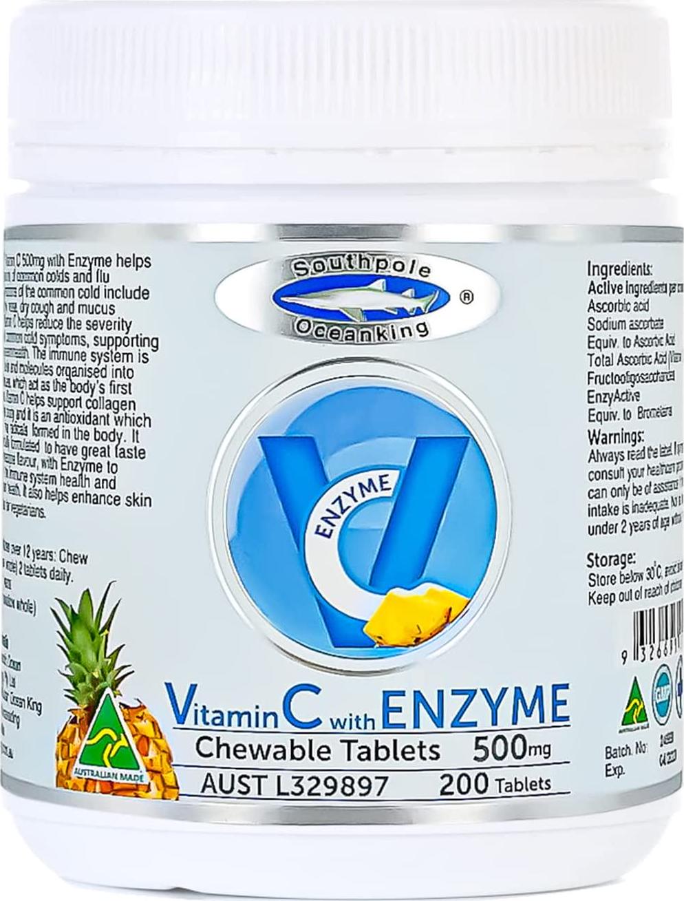 Southpole Ocean King Vitamin C with Enzyme Chewable 200 Tablets, 500 mg