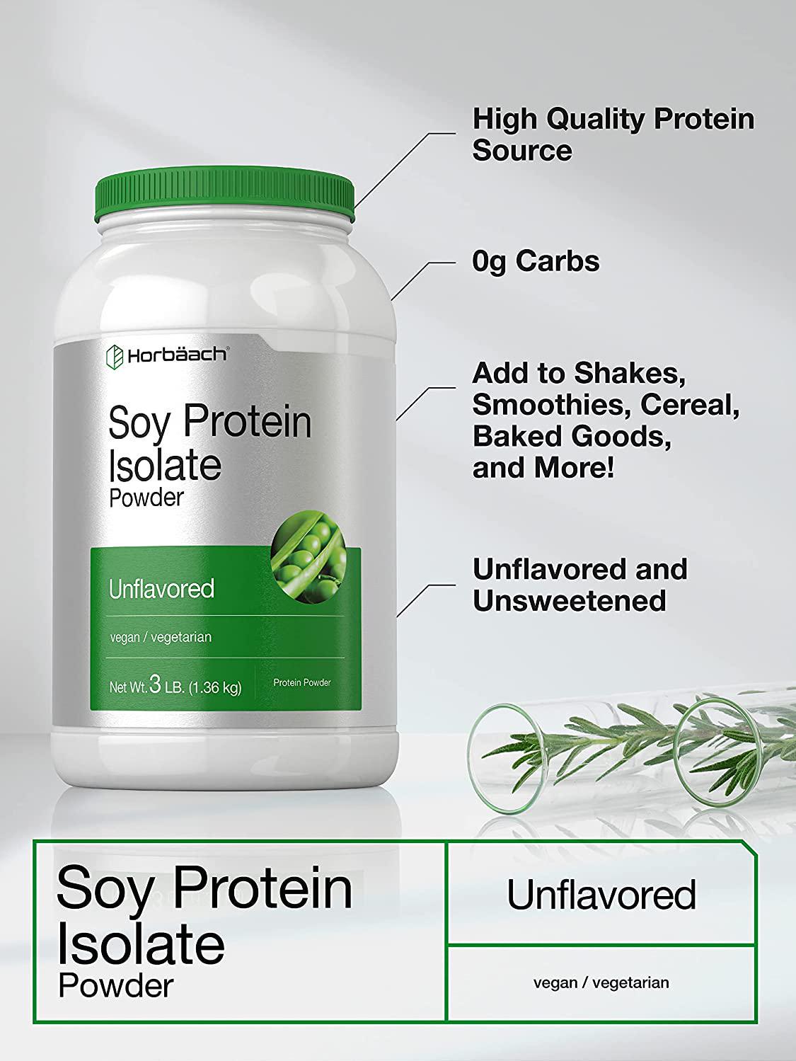 Soy Protein Isolate Powder | 3lb | Vegan, Vegetarian, Non-GMO, Gluten Free | Unflavored | 25g Protein Supplement | by Horbaach