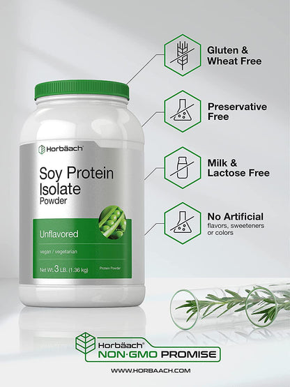 Soy Protein Isolate Powder | 3lb | Vegan, Vegetarian, Non-GMO, Gluten Free | Unflavored | 25g Protein Supplement | by Horbaach