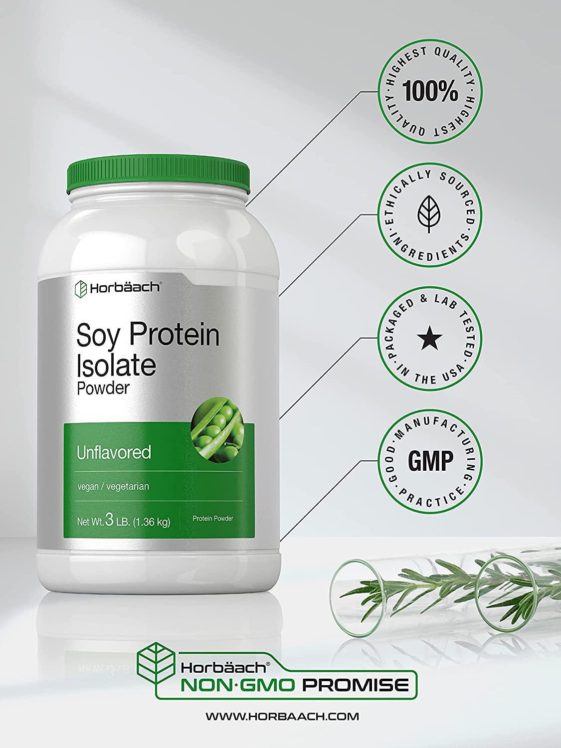 Soy Protein Isolate Powder | 3lb | Vegan, Vegetarian, Non-GMO, Gluten Free | Unflavored | 25g Protein Supplement | by Horbaach