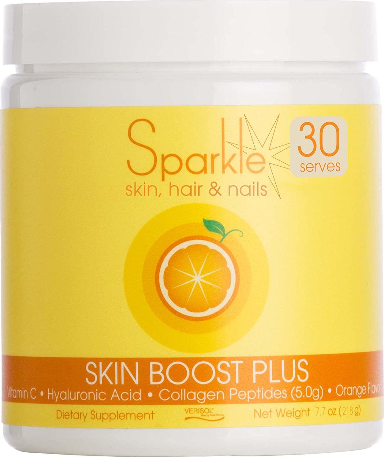 Sparkle Skin Boost Plus Verisol Collagen Peptides Protein Powder Vitamin C Orange Plus Supplement Drink, 8.1 oz
