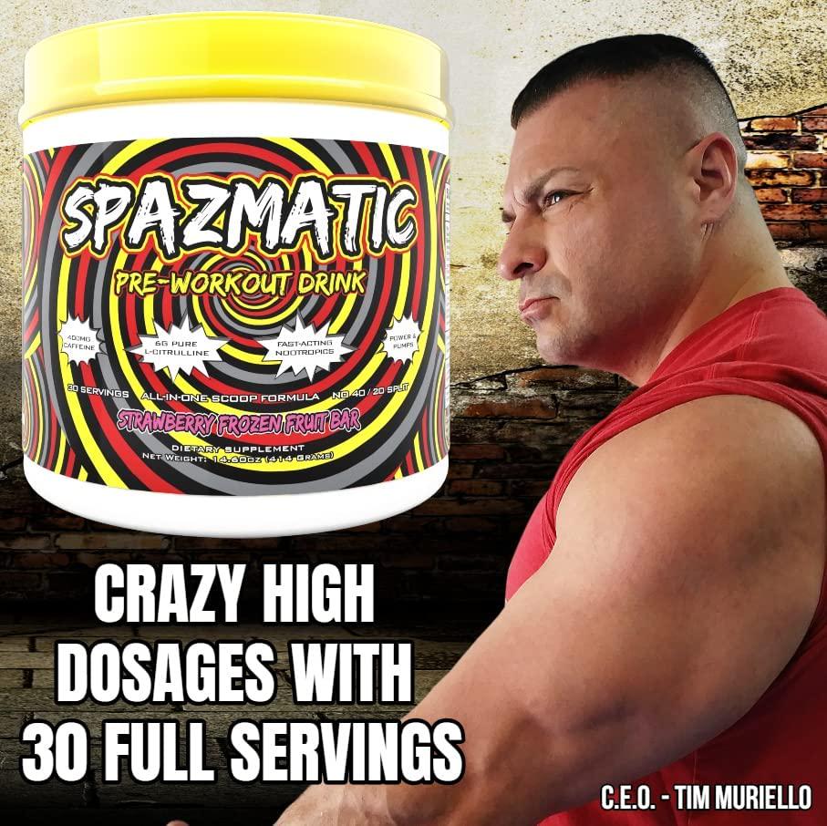 Spazmatic Pre-Workout Powder - 400mgs Caffeine - 6 Grams Pure Citrulline for Muscle Pumps- Fast Acting Focus - 30 Full Servings - All-In-1-Scoop Formula