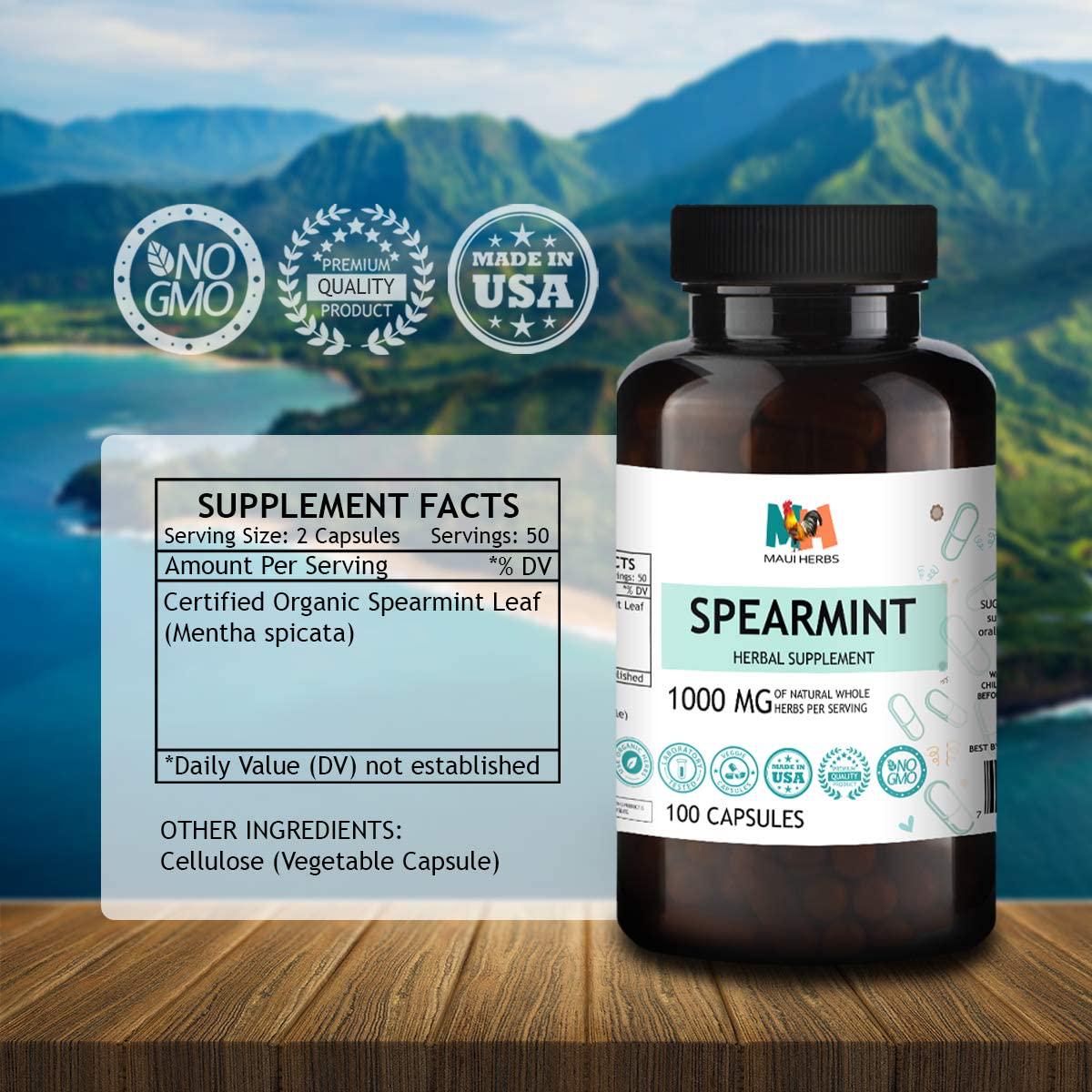 Spearmint Capsules, 500 mg, Organic Spearmint Leaf (Mentha spicata) (2x100 Capsules)