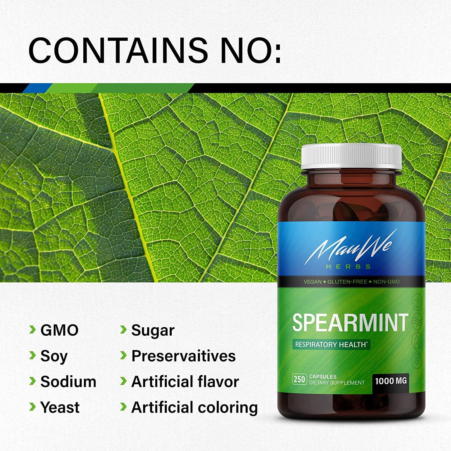 Spearmint Capsules, 500 mg, Organic Spearmint Leaf (Mentha spicata) (2x100 Capsules)