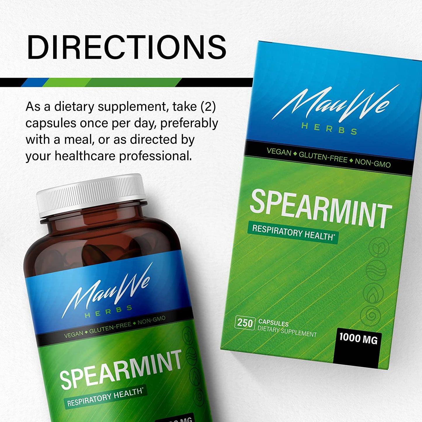 Spearmint Capsules, 500 mg, Organic Spearmint Leaf (Mentha spicata) (2x100 Capsules)