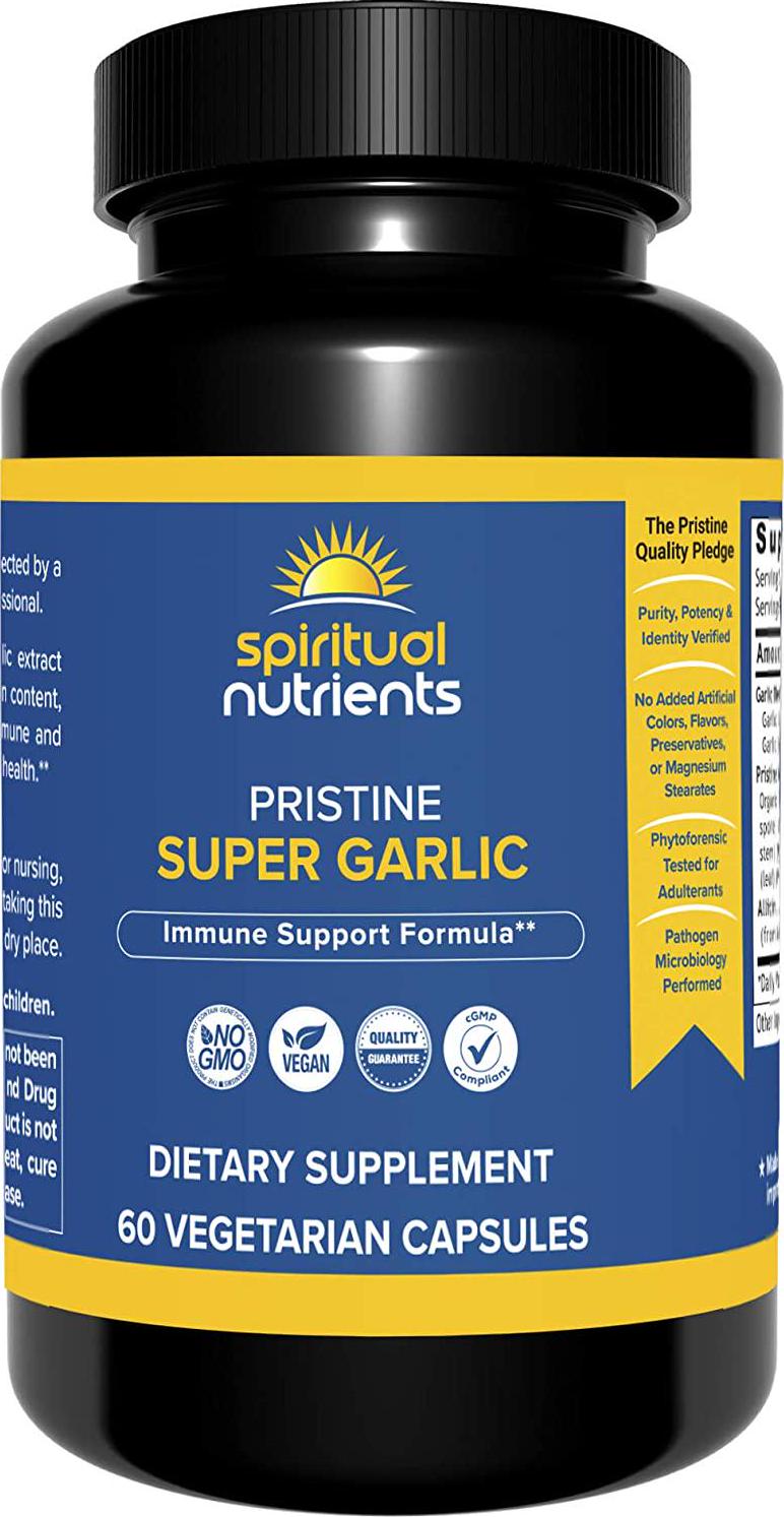 Spiritual Nutrients Pristine Super Garlic with Allicin Extract | Immune and Cardiovascular Health Support | Non-GMO, Vegan | 60 Capsules