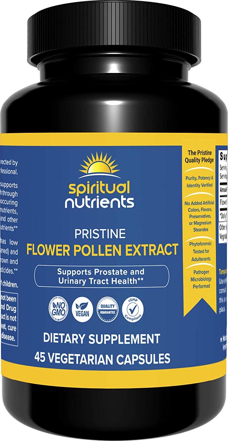 Spiritual Nutrients Pristine Flower Pollen Extract | Prostate and Urinary Tract Health Support | Non-GMO, Vegan | 45 Capsules