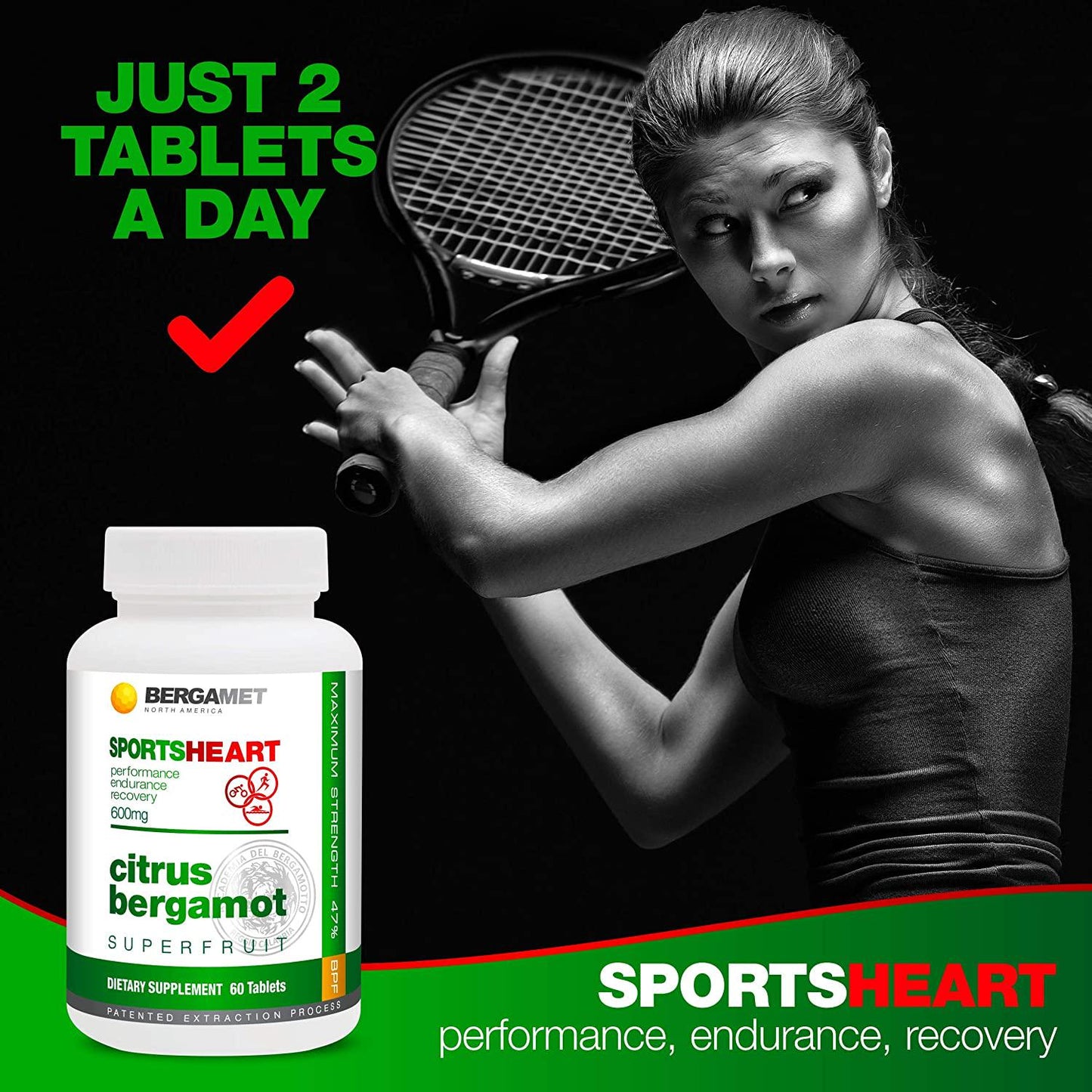 Sports Citrus Bergamot SuperFruit | Enhances Athletic Performance, Endurance and Recovery Naturally | Maintains Cardiovascular, Heart and Cholesterol Health | 47% BPF Super Strength Formula | 60 Tabs