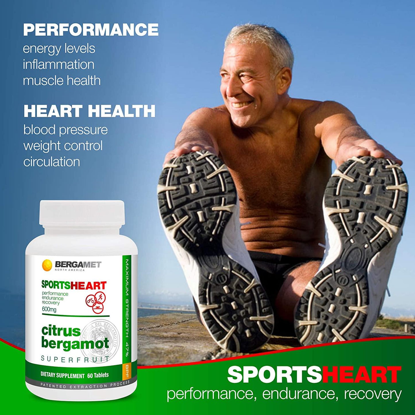 Sports Citrus Bergamot SuperFruit | Enhances Athletic Performance, Endurance and Recovery Naturally | Maintains Cardiovascular, Heart and Cholesterol Health | 47% BPF Super Strength Formula | 60 Tabs