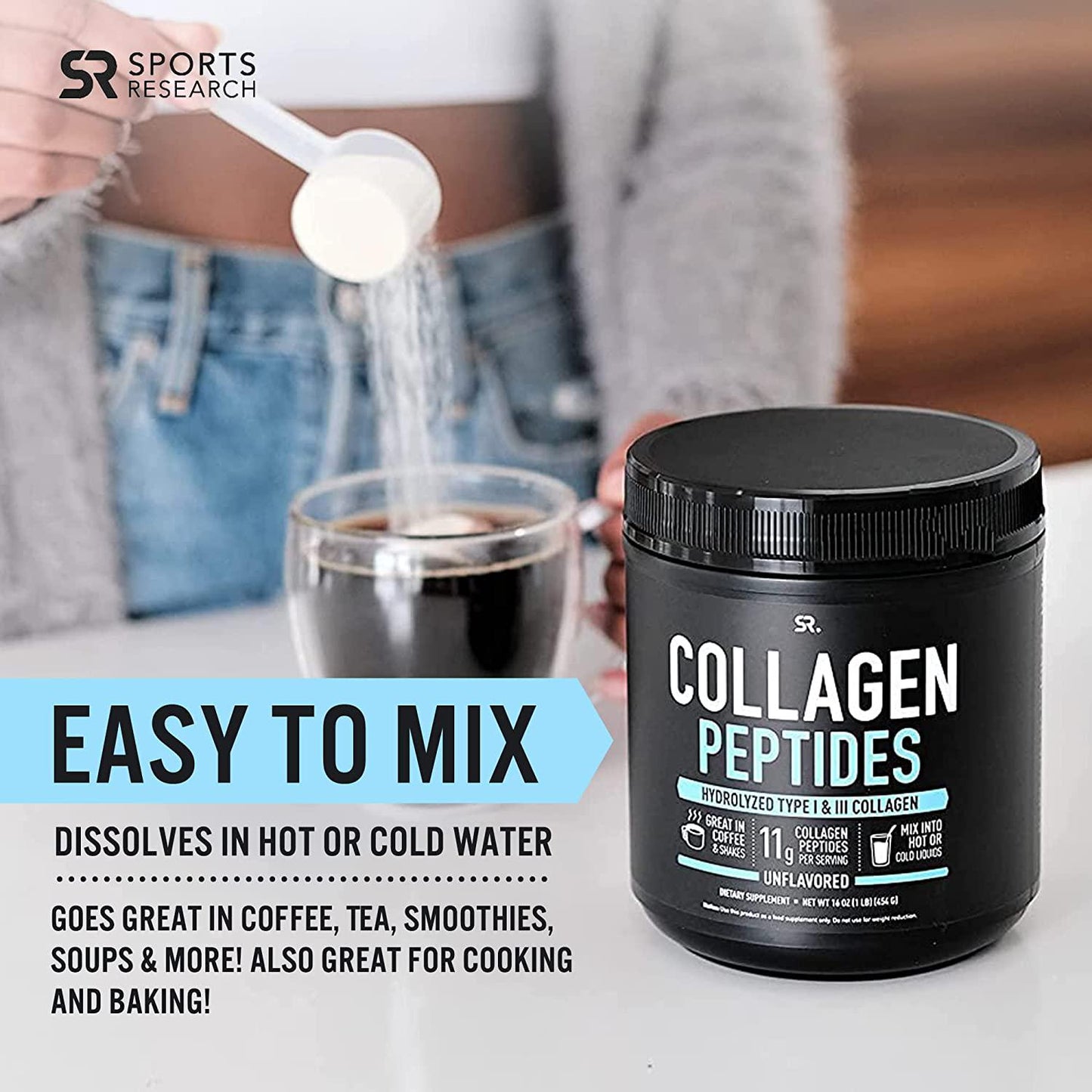 Sports Research Collagen Powder Supplement - Vital for Healthy Joints, Bones, Skin, and Nails - Hydrolyzed Protein Peptides - Great Keto Friendly Nutrition for Men and Women - Mix in Drinks (16 Oz)