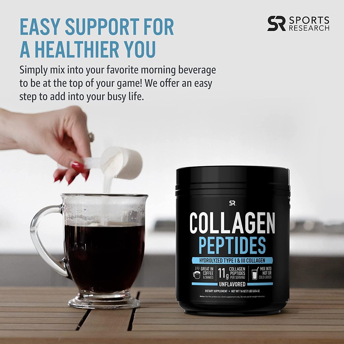 Sports Research Collagen Powder Supplement - Vital for Healthy Joints, Bones, Skin, and Nails - Hydrolyzed Protein Peptides - Great Keto Friendly Nutrition for Men and Women - Mix in Drinks (16 Oz)