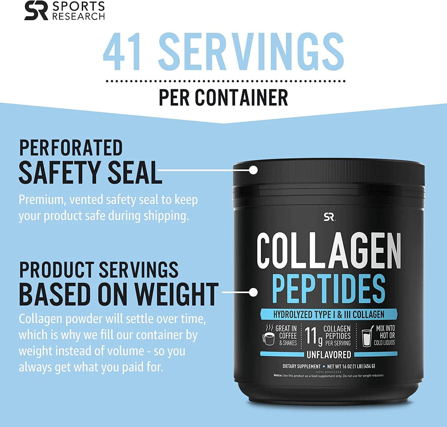 Sports Research Collagen Powder Supplement - Vital for Healthy Joints, Bones, Skin, and Nails - Hydrolyzed Protein Peptides - Great Keto Friendly Nutrition for Men and Women - Mix in Drinks (16 Oz)