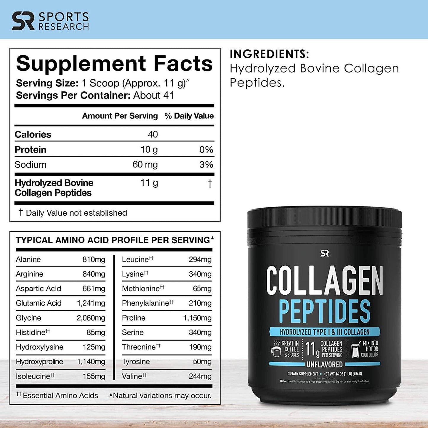 Sports Research Collagen Powder Supplement - Vital for Healthy Joints, Bones, Skin, and Nails - Hydrolyzed Protein Peptides - Great Keto Friendly Nutrition for Men and Women - Mix in Drinks (16 Oz)