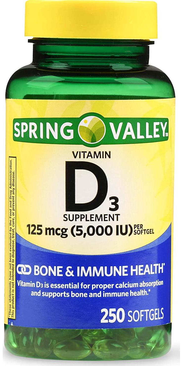 Spring Valley Vitamin D3 Softgels, 5000 IU, 250 Count Bottle