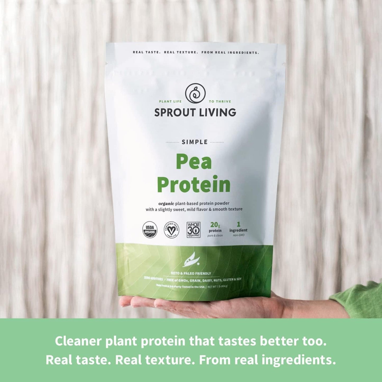 Sprout Living Organic Pea Protein Powder, 20 Grams of Plant Based Organic Protein Powder Without Artificial Sweeteners, Non Dairy, Non-GMO, Dairy Free, Vegan, Gluten Free, Keto Drink Mix (1 Pound)