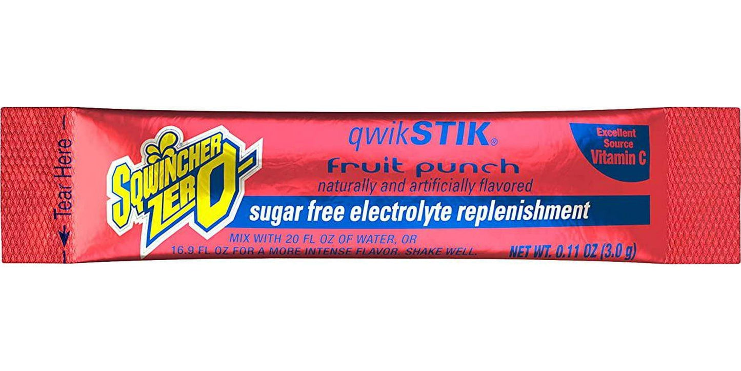 Sqwincher Zero Qwik Stik Sugar Free, Fruit Punch, .11 0z (Pack of 50)