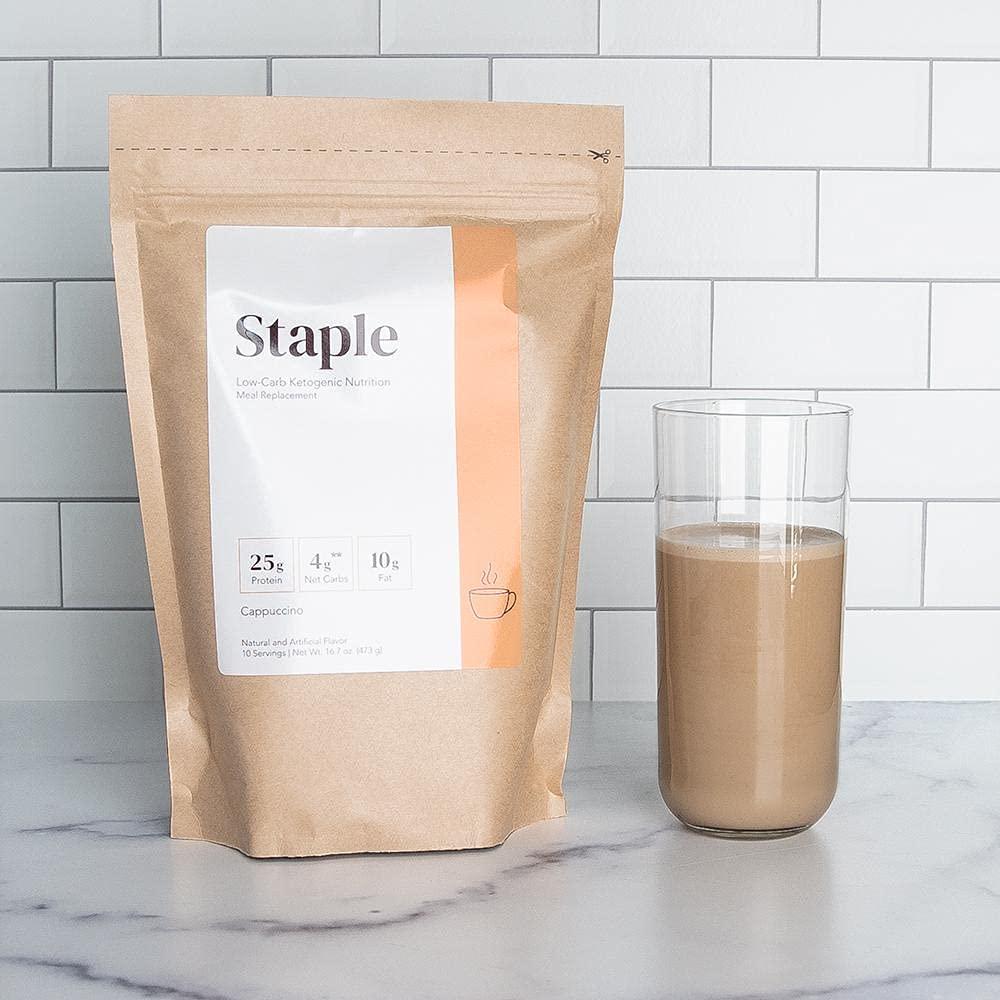 Staple Cappuccino Keto Meal Replacement Shake | Keto Powder for Ketosis Weight Loss, Quality Whey Protein, MCTs | Keto Friendly, Low Carb | 16.7 Oz.