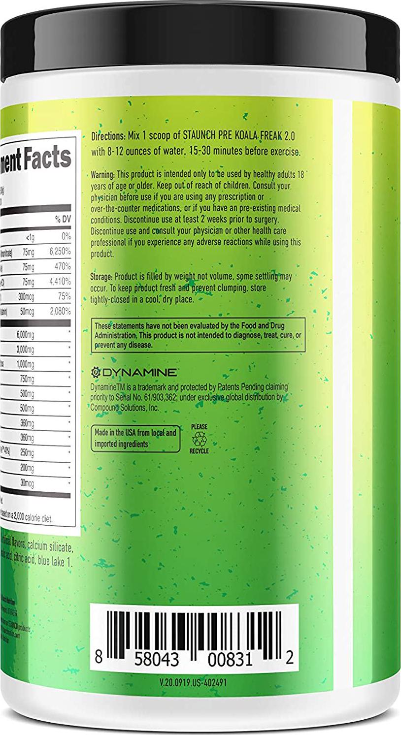 Staunch Koala Freak 2.0 Pre-Workout (Blue Raspberry) 30 Servings - Effective, Premium Pre-Workout Powder