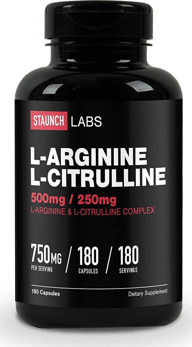 Staunch L-Arginine L-Citrulline 750mg, 180 Capsules - 500 MG / 250 MG L-Arginine L-Citrulline Complex