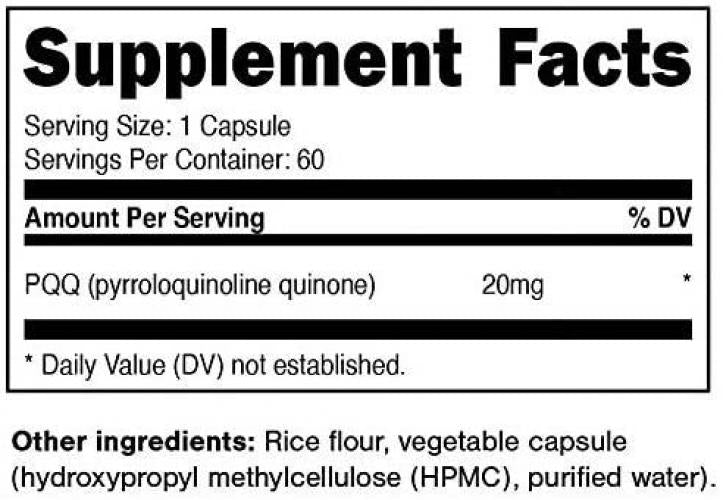 Staunch PQQ Capsules 20mg, 60 Caps - Pyrroloquinoline Quinone Dietary Supplement
