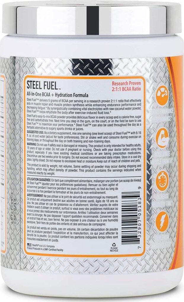 SteelFit Steel Fuel - Branched Chain Amino Acids - 5g BCAA Blend - Muscle Recovery Endurance Powder - Added Hydration with Coconut Water Powder - Sugar Free - Vegan - Watermelon Lemonade - 30 Servings