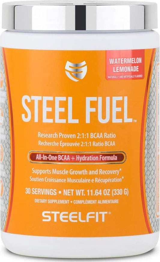SteelFit Steel Fuel - Branched Chain Amino Acids - 5g BCAA Blend - Muscle Recovery Endurance Powder - Added Hydration with Coconut Water Powder - Sugar Free - Vegan - Watermelon Lemonade - 30 Servings