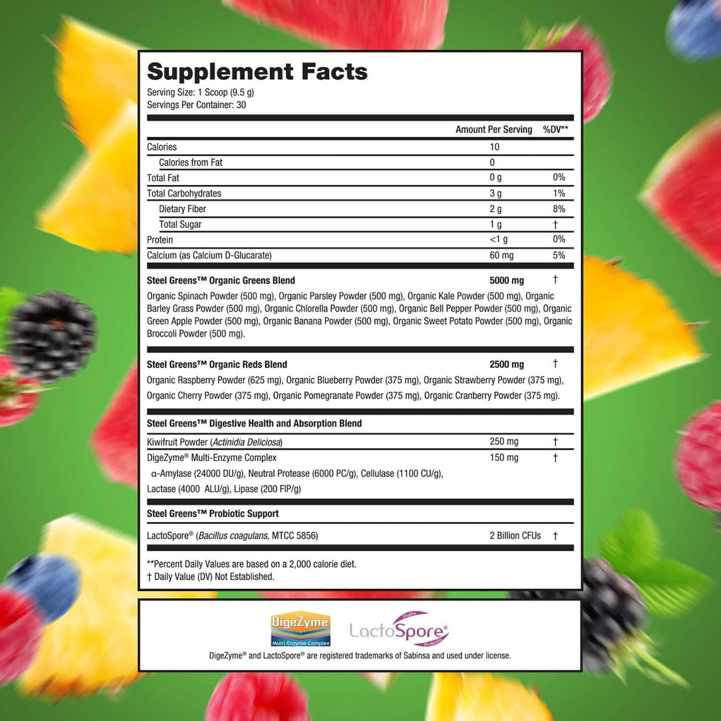 SteelFit Steel Greens - Superfood Greens and Reds Complex - Nutrient Dense Daily Formula - Added Digestive Enzyme - Probiotic - Organic Greens and Reds - Vegan - 30 Servings (Watermelon Mint)
