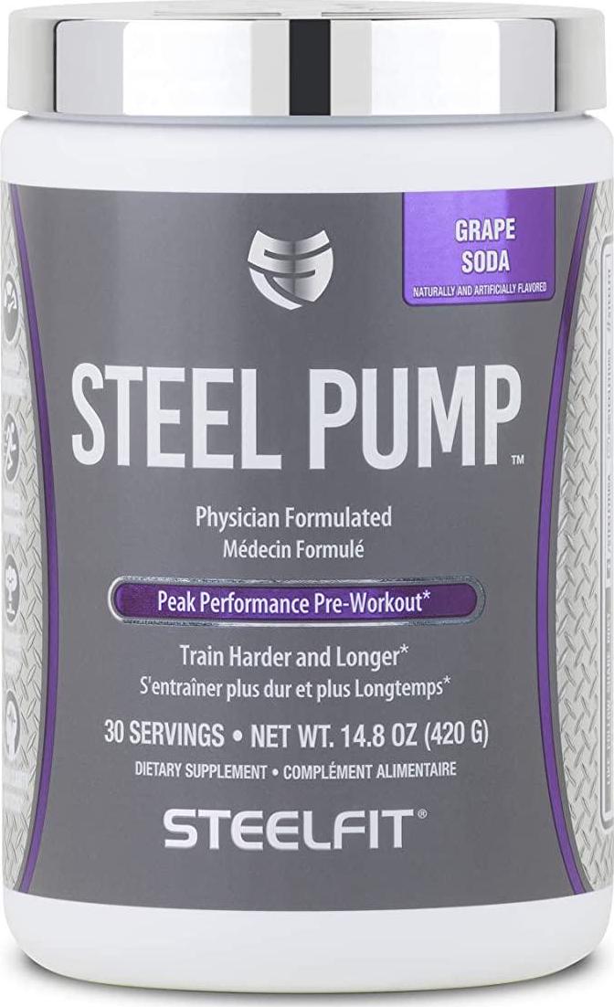 SteelFit, Steel Pump Physician Formulated Peak Performance Workout, Train Harder and Longer, 30 Servings (Grape Soda)