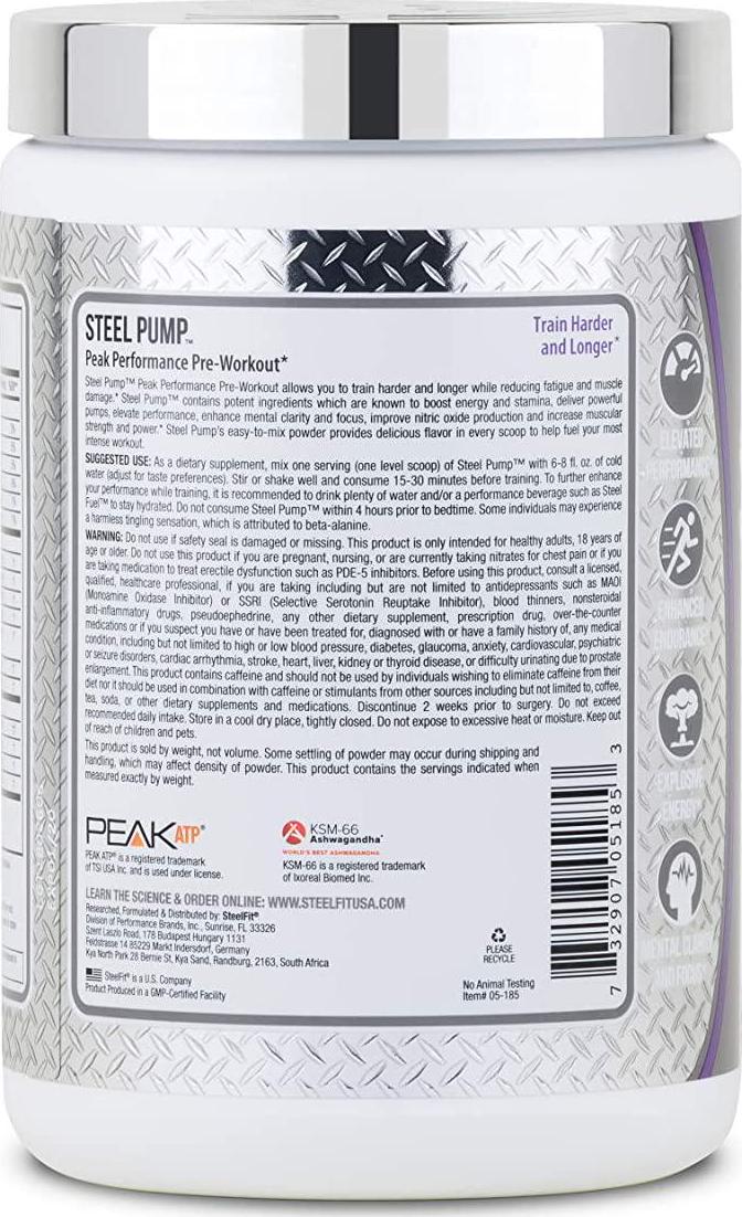 SteelFit, Steel Pump Physician Formulated Peak Performance Workout, Train Harder and Longer, 30 Servings (Grape Soda)
