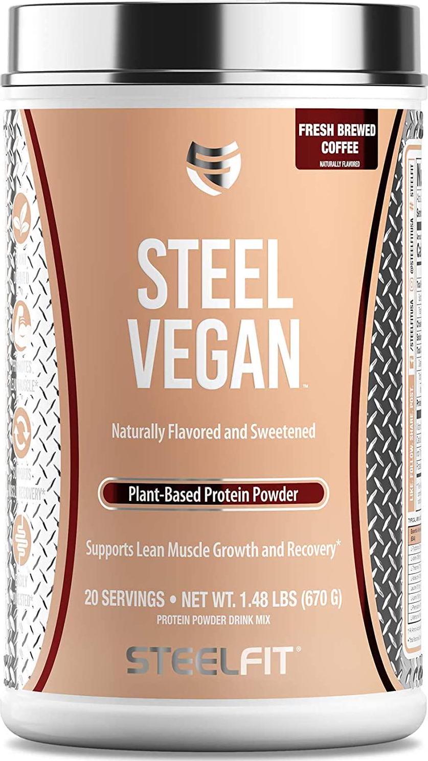 SteelFit Steel Vegan - Plant Based Protein Powder - Gluten Free - Soy Free - Lactose Free - 20g Protein - Naturally Flavored and Sweetened - 20 Servings (Fresh Brewed Coffee, 20 Servings)