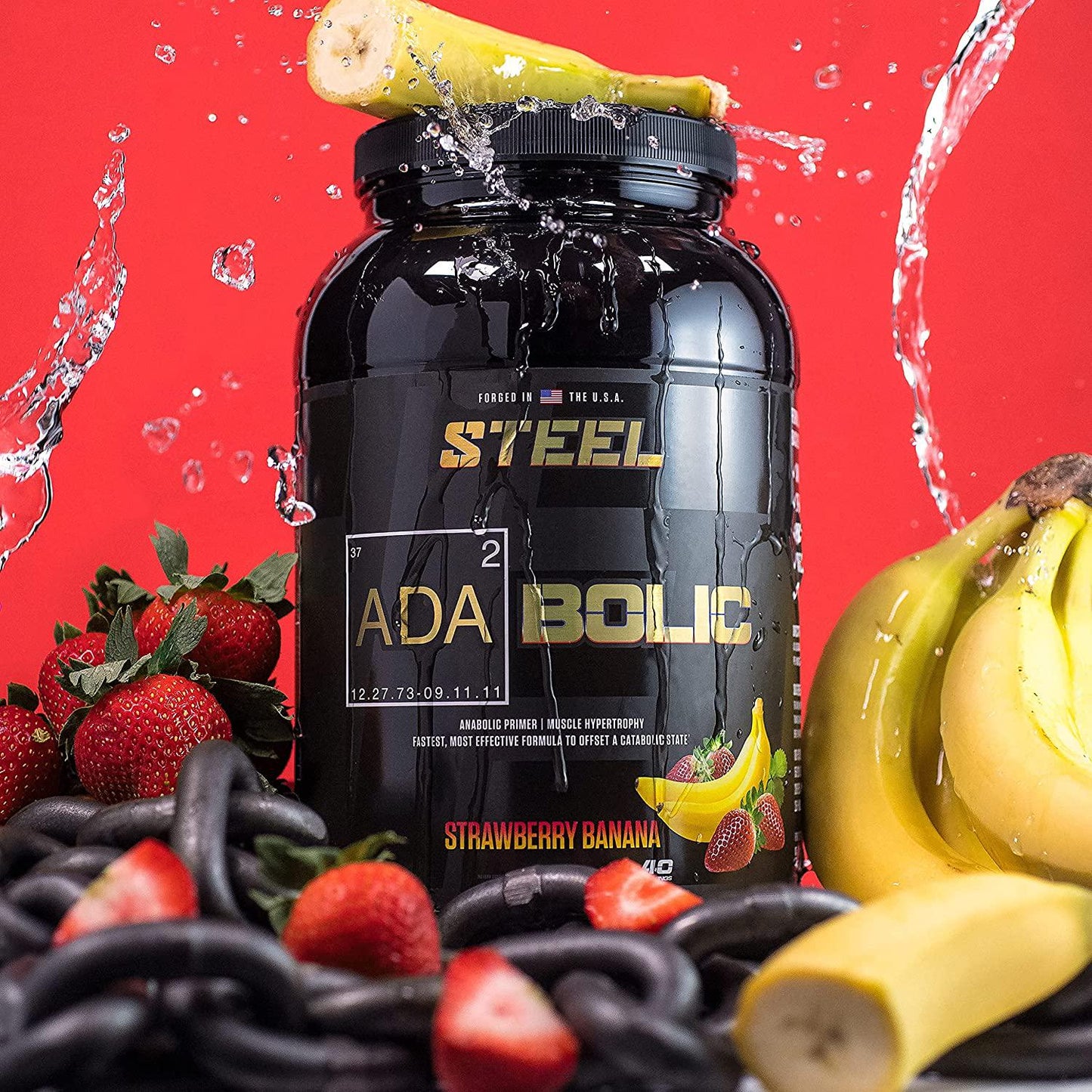 Steel Supplements ADABolic Pre Workout | Muscle Builder for Men and Women | Strawberry Banana | Post Workout Recovery Drink | Restores Muscle Glycogen for Natural Growth | 40 Servings, 3.75lbs