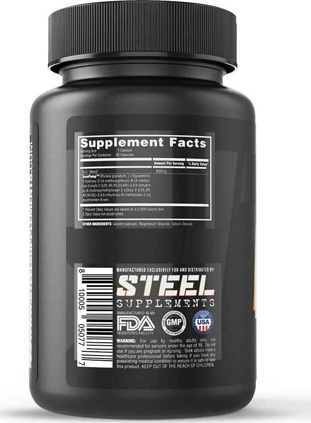 Steel Supplements N.O.7 Pre Workout Nitric Oxide Booster Blood Flow Pump