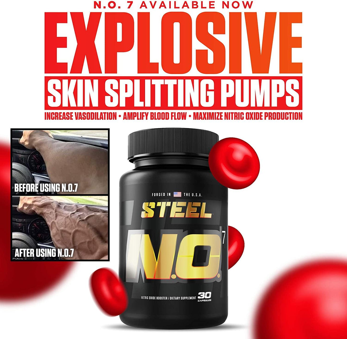 Steel Supplements N.O.7 Pre Workout Nitric Oxide Booster Blood Flow Pump