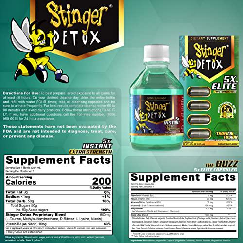 Stinger Detox 5X Elite Combo Pack | 5X Instant - 8 OZ - Tropical Fusion | 5X Buzz Capsules