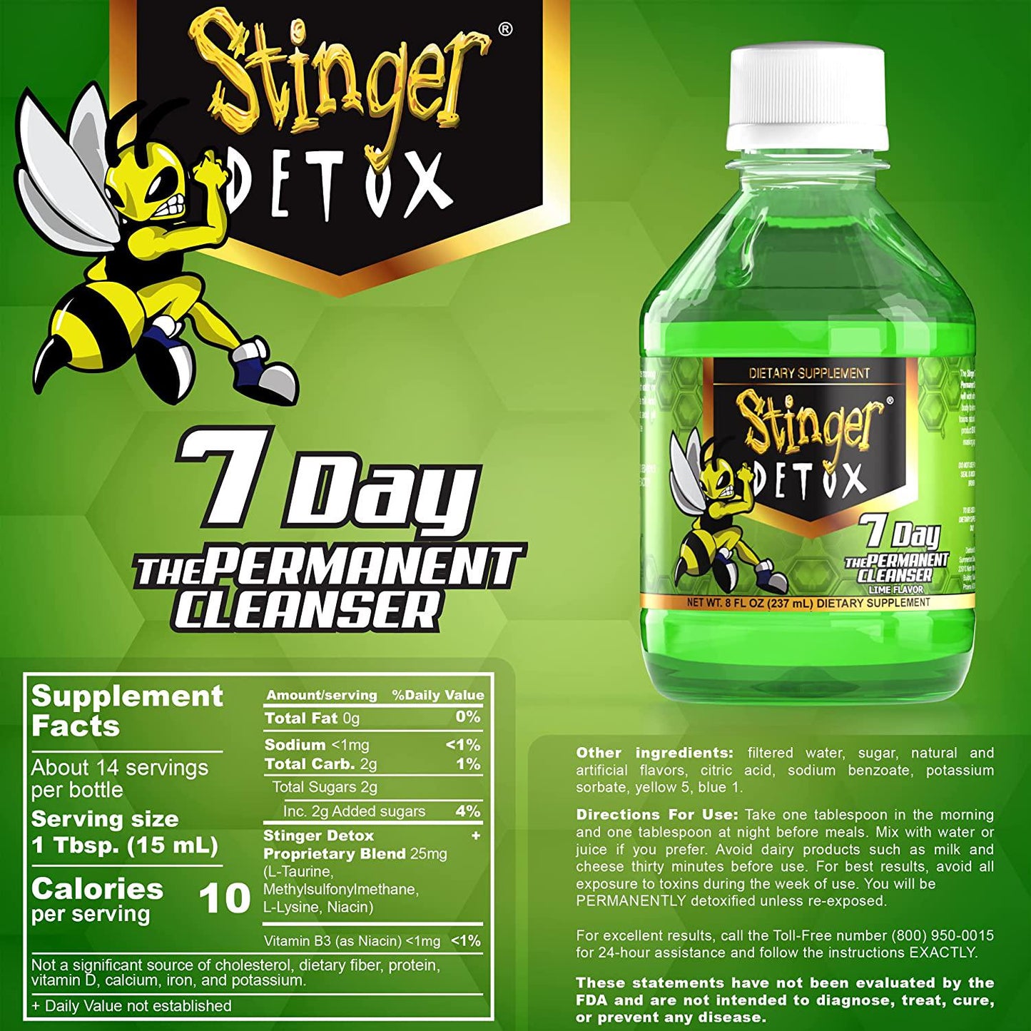 Stinger Detox 7-Day Permanent Drink Lime Flavor 8 FL OZ