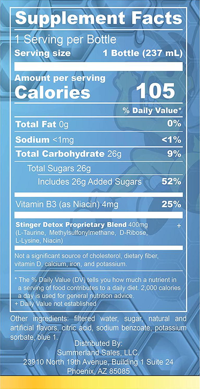 Stinger Detox Whole Body Cleanser 1 Hour Extra Strength Drink Blue Raspberry 8 FL OZ