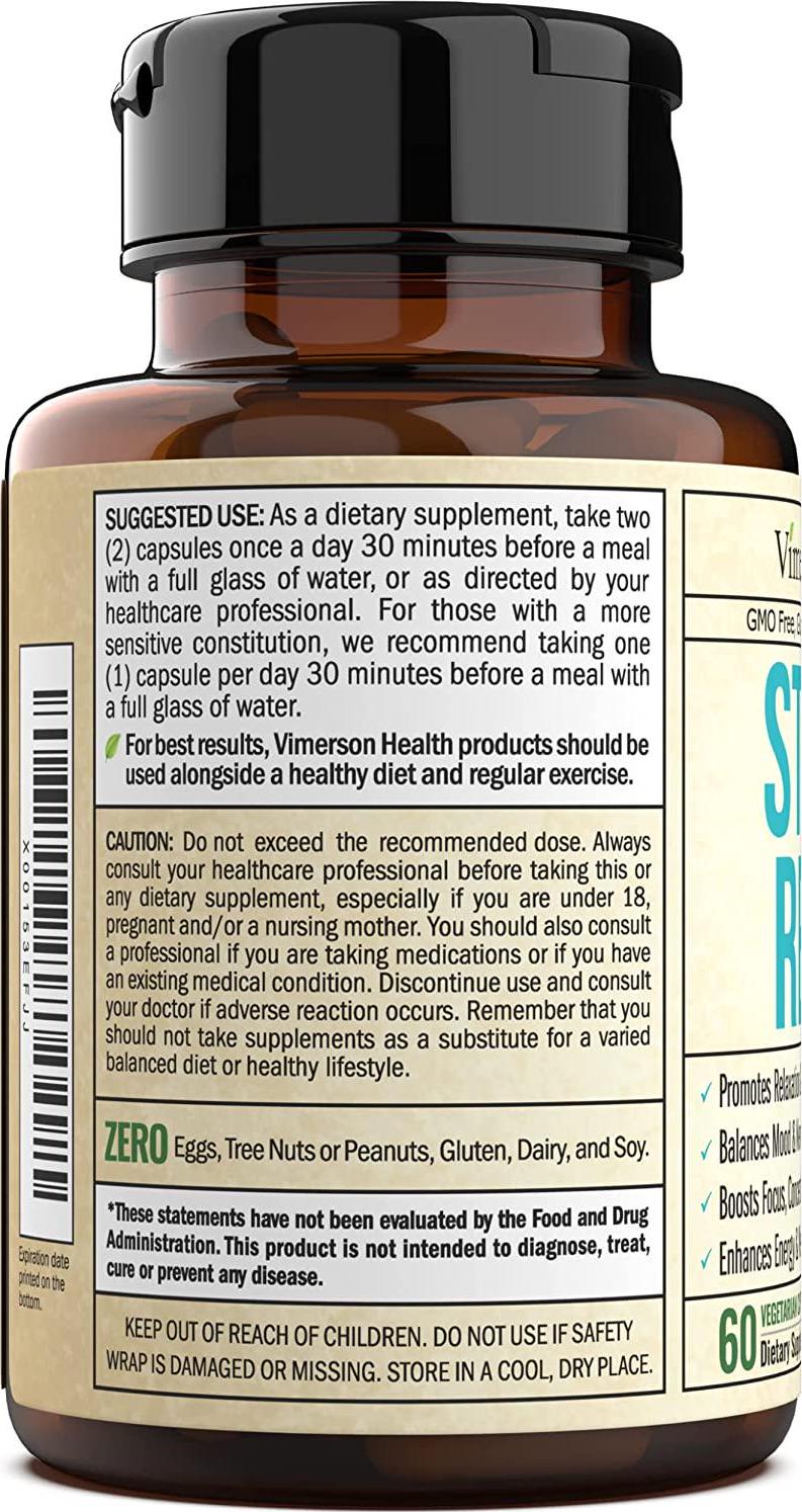 Stress Relief Mood Enhancer Supplement. Relief from Occasional Anxiety, with Biotin, 5-HTP, Valerian, Lutein, Vitamin B1 B2 B5 B6, L-Theanine, St. John's Wort, Ashwagandha, Chamomile. Niacin, GABA.