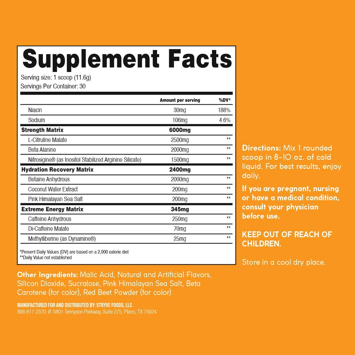 Stryve Nutrition Pre Workout Tropical 12.4oz