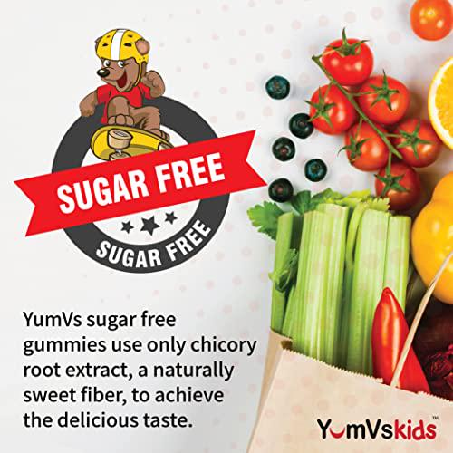 Sugar Free Fiber Gummies for Kids by YumVs | Zero Keto Prebiotic Gummy Chews for Toddlers | 4 g Fiber for Children Constipation Support | Natural Kosher Halal Berry Chewable | 2-Pack, 70 Count Each